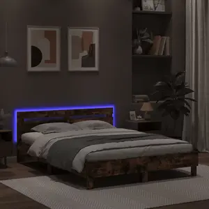 Berkfield Bed Frame with LED without Mattress Brown Oak 140x190 cm