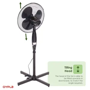 Oypla Electrical 16" Oscillating Black Extendable Free Standing Tower Pedestal Cooling Fan