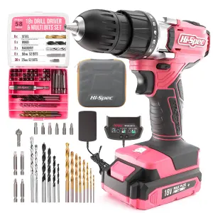 Pink Cordless Drill Driver Set 18V Electric Screwdriver-With Battery-58 Pcs Kit