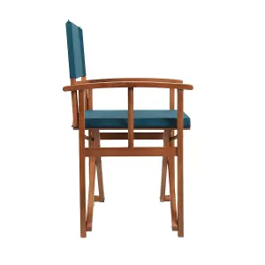 Charles Bentley FSC Wooden Pair of Folding Directors Chairs Teal Pop-Up Garden