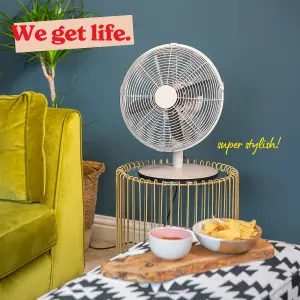 Russell Hobbs Desk Fan Electric Cooling in Greige 3 Speed Settings RHMDF1201GR