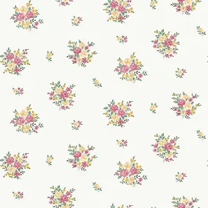 Galerie Country Cottage Red Yellow Green Floral Bunch Smooth Wallpaper