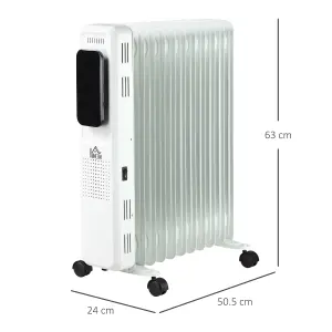 HOMCOM 2500W Oil Filled Radiator Heater w/ 3 Heat Settings Remote Control White