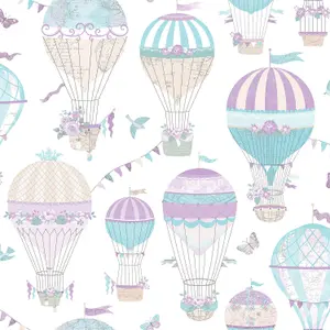 Galerie Just 4 Kids 2 Purple Blue Beige Balloon Journey Smooth Wallpaper