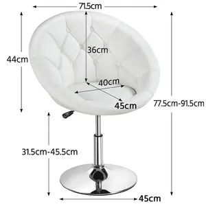 Yaheetech White Upholstered Swivel Barrel Chair with Tufted Back Height Adjustable