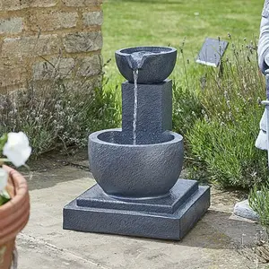 Festive Lights - Solar & Battery Hybrid Fengshui Falls Cascade Water Fountain - Grey Stone Effect