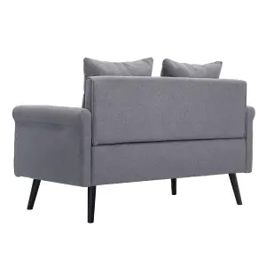 Dark Grey 2 Seater Sofa Fabric Upholstered Loveseat Couch with 2 Pillows