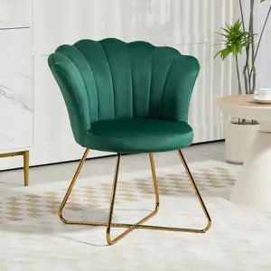 HOMCOM Accent Chair, Velvet Armchair with Lotus Backrest, Steel Legs, Green