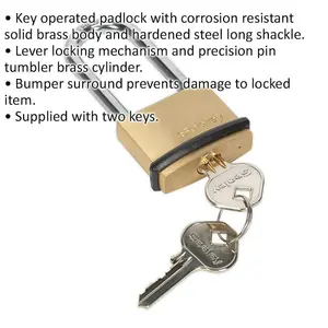 Premium 40mm Brass Padlock with Long Shackle and Anti-Scuff Bumper