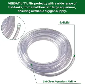 5M Clear Aquarium Airline PVC Food Grade Tube- 4/6MM Oxygen Tubing for Fish Tanks Soft Aquarium Tubing Air Hose Pump Accessories