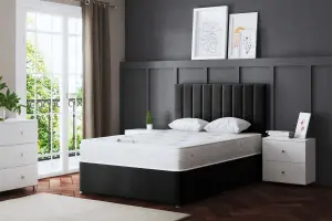 Amelia Black Upholstered Panel Divan Bed with Headboard and Four Drawers Small Single