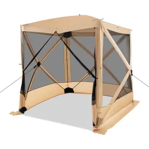 Costway 225 cm x 225 cm 4-Panel Pop up Camping Gazebo Instant Setup Screen House Gazebo Tent with 2 Sunshade Cloths