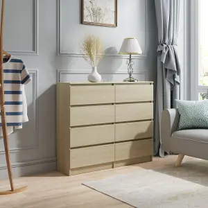 SunDaze Modern Chest of 8 Drawers Bedroom Furniture Storage Bedside Table Cabinet Oak 120x30x99.6cm