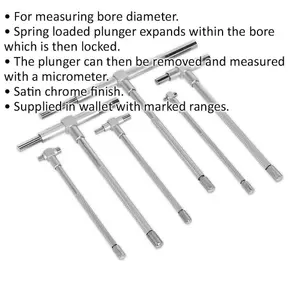 6 Piece Telescopic Bore Gauge Set - Diameter Measurement - Spring Loaded Plunger