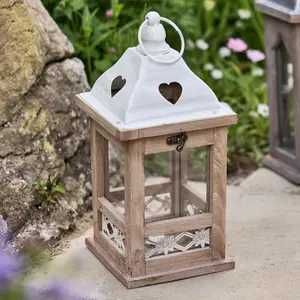 Vintage Style Wood and Metal Heart Lantern Decorative Hanging Outdoor Garden Lantern