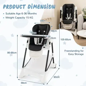 Costway Folding Baby High Chair Adjustable Convertible High Chair W/ Detachable Cushion