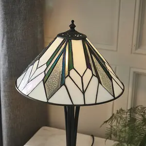 Small Tiffany Glass Table Lamp - Art Deco Style - Requires 40W E14 Golf Bulb LED