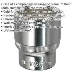 26mm Chrome Vanadium Forged Steel Drive Socket for 1/2" Square Drive