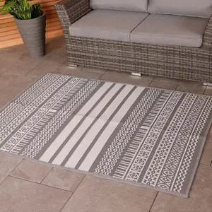 Charles Bentley Tribal Lightweight Waterproof Indoor/Outdoor Rug Grey 170x120cm