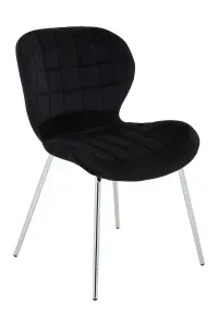 Black Velvet Dining Chair, Velvet Upholstered Accent Dining Table Chair, Sleek Silver Finish Legs Chair