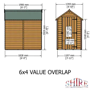 Shire Overlap 6x4  Single Door Windowless Value Shed Pressure Treated