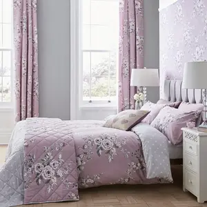 Canterbury Floral Reversible Double Duvet Cover Set with Pillowcases with Pillowcases Heather / Double Duvet Cover + 2 Standard Pillowcase