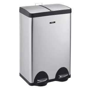 Cooks Professional Kitchen Rubbish Recycling Pedal Bin 60L 2 Waste Compartment Hands-Free Silver