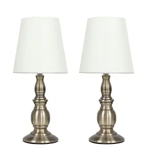 ValueLights Sierra Pair of Vintage Traditional Antique Brassed Touch Table Lamps - Includes LED Candle Bulbs In Warm White