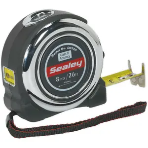 8m Professional Tape Measure with Rubberised Chrome Finish - Metric and Imperial Measurements