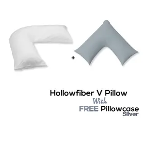 V Pillow With FREE V Pillowcase Polycotton Cover Orthopedic Neck & Back Support Hollowfiber Filled Pillow