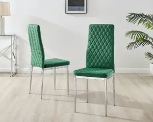 Furniturebox UK 4 Seater Dining Set - Imperia White High Gloss Dining Table and Chairs - 4 Green Velvet Milan Chrome Leg Chairs