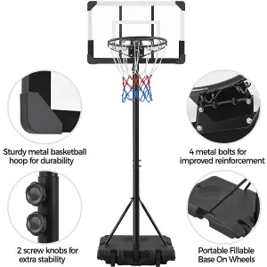 Yaheetech Black Portable Basketball System with Adjustable Height Pole and Wheels 71.6cmL x 45.7cmW