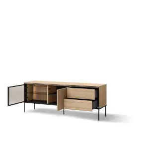 Elegant Oak Linear TV Cabinet H620mm W1670mm D410mm - Modern Design with LED Lighting