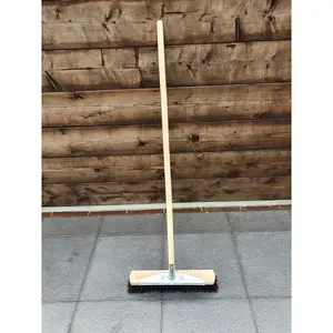 Heavy Duty Garden Broom Outdoor 40 cm / 15.5 in Stiff Hard Brush & Metal Scraper for Sweeping Stable, Yard - 115 cm Long Handle