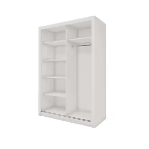 Elegant Sliding Door Wardrobe with Mirrors & Organiser Shelves in White (H2150mm x W1500mm x D600mm)