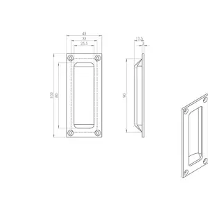 Recessed Sliding Door Flush Pull 102 x 45mm 10.5mm Depth Polished Brass