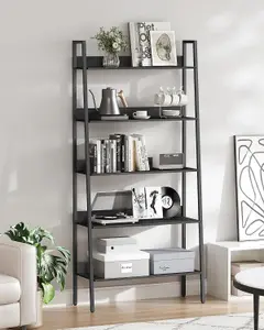 VASAGLE Narrow Ladder Shelf, 5-Tier Vertical Bookcase, Space-Saving Organizer for Versatile Spaces, Ebony Black and Ink Black