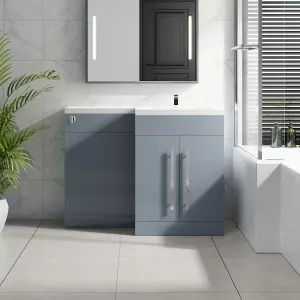 SunDaze Gloss Grey Bathroom Combined Furniture 1100mm L Shape Vanity Unit Right Handed with Basin Sink