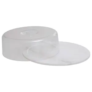 Interiors by Premier Versatile White Marble Cheese Board With Domed Lid, Elegant Design Cheese Board, Durable Storage Board