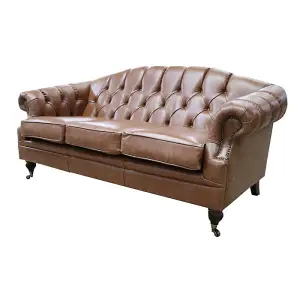 Chesterfield 3 Seater New England Saddle Leather Sofa Settee In Victoria Style