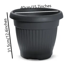 ROUND PLASTIC PLANT POTS VENETIAN FLOWER POT GARDEN PLANTS HERBS PLANTER HOLDER 40 cm Anthracite pot