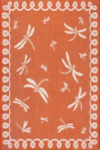 Orange Outdoor Rug, Animal Bordered Stain-Resistant Rug For Patio Decks Balcony, Modern Outdoor Area Rug-80cm X 150cm