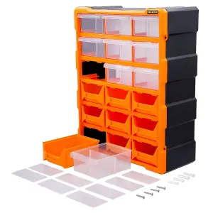 TOUGH MASTER Small Parts Multi Drawer Organiser Wall Mount or Freestanding Plastic DIY Storage Cabinet - 18 Drawers (TM-UPT-6011)