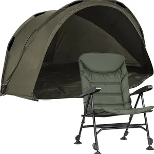 1 Man Waterproof Carp Fishing Bivvy Tent with Adjustable Reclining Camp Chair Set for Outdoor Adventures