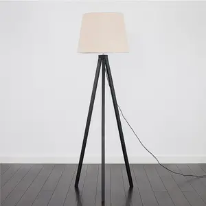 ValueLights Barbro Modern Black Wood Tripod Design Floor Lamp with Beige Tapered Shade - Includes 6w LED GLS Bulb 3000K Warm White