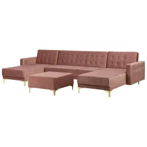 U-Shaped Sofa with Ottoman ABERDEEN Pink Velvet Symmetrical