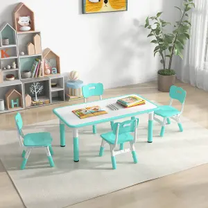 COSTWAY Kids Table and 4 Chairs Set Children Art Study Multi-Activity Table with 4 Seats