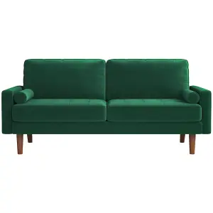 176CM Velvet Love Seat Green Couch with 2 Pillows