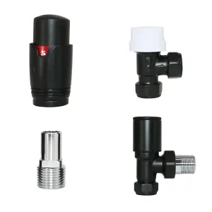 Rinse Bathrooms Thermostatic Radiator Valve 15mm Angled Radiator TRV + Lockshield Black for Heated Towel Rail Radiator Angled