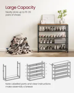 VASAGLE Shoe Rack, Shoe Storage Organiser with 4 Mesh Shelves and Large Surface for Bags, Shoe Shelf for Entryway